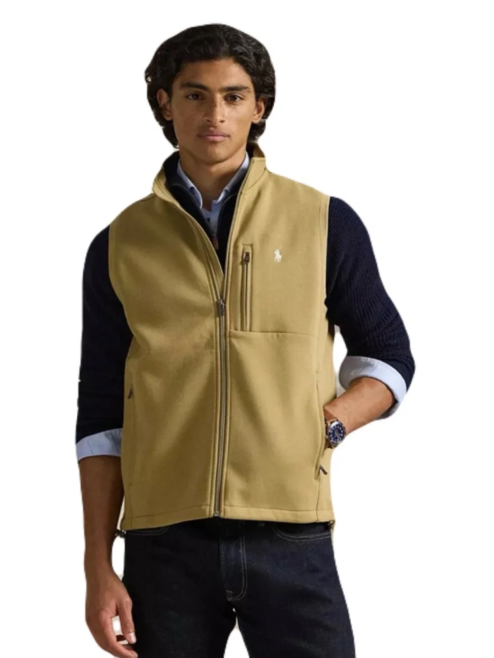 NEW MENS POLO RALPH LAUREN DOUBLE-KNIT VEST TAN LARGE